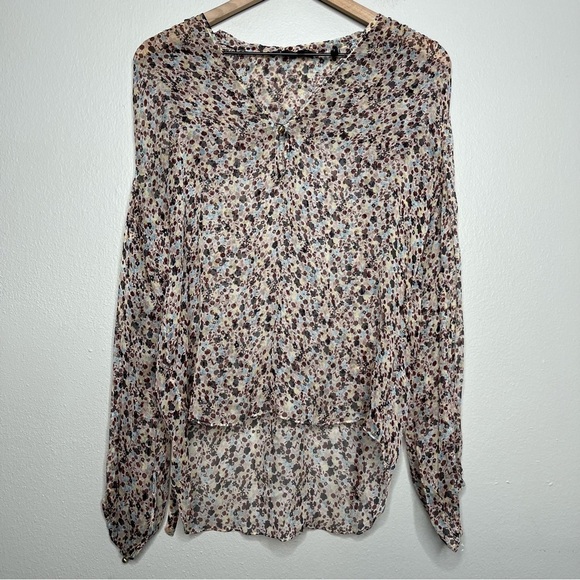 Theory Women Silk Top Small Bernetta Floral Blouse Chiffon Sheer - Picture 2 of 11